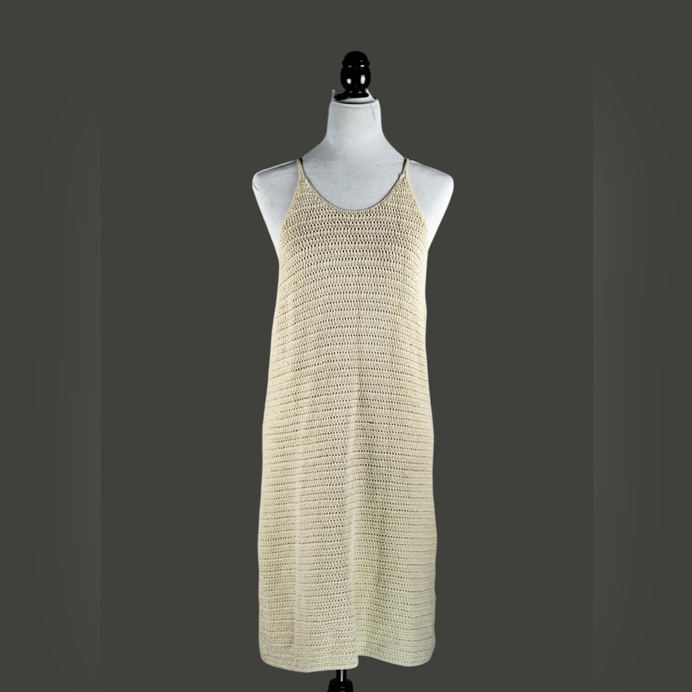 Banana Republic Pale Khaki Crochet Knit Midi Dress Halter Straps – Size XL - Picture 4 of 14